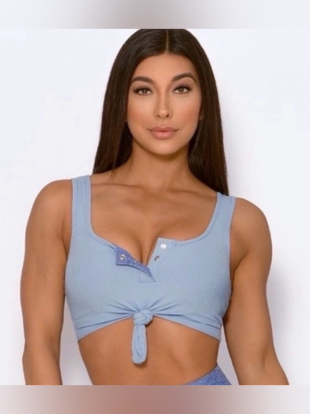 Bombshell Sportswear - Henley Sports Bra - Sky Blue - Medium